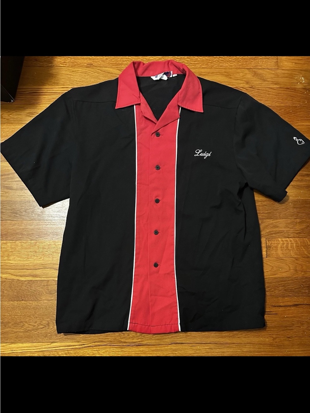 Vintage Cruisin USA 🇺🇸 Shirt Mens L Black and Red Bowling Button Up